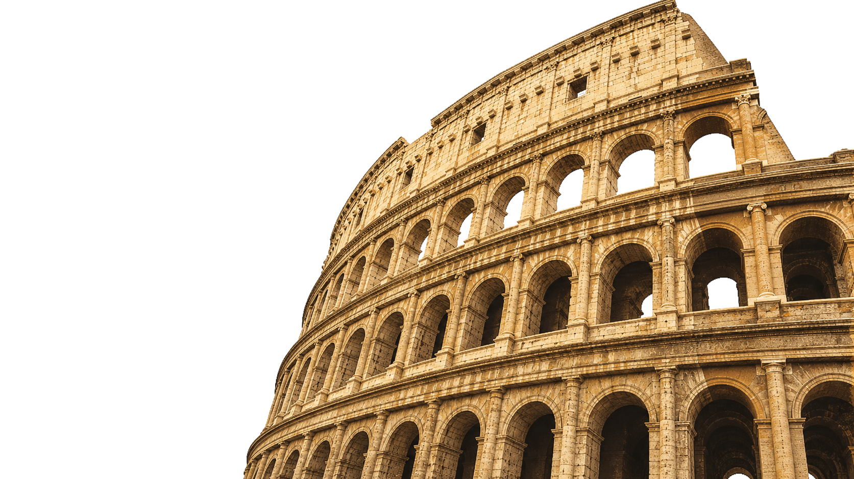 Realistic monumental Roman Colosseum seen from a dramatic low-angle viewpoint